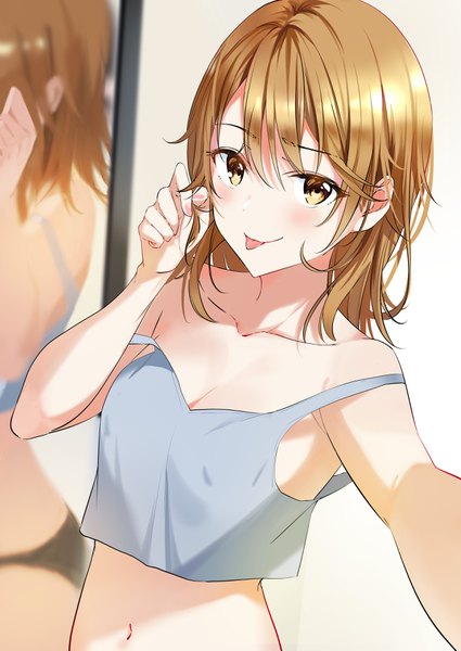 Anime picture 2508x3541 with yahari ore no seishun love comedy wa machigatteiru. brains base (studio) isshiki iroha nonbire single long hair tall image looking at viewer blush fringe highres breasts light erotic blonde hair smile hair between eyes standing bare shoulders yellow eyes cleavage