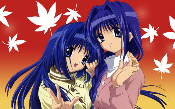 Anime picture 1920x1200 with kanon key (studio) minase nayuki minase akiko long hair looking at viewer highres blue eyes wide image multiple girls blue hair girl 2 girls