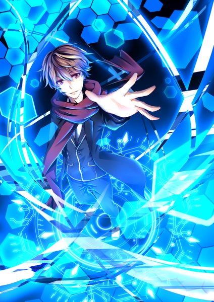 Anime picture 2480x3507 with guilty crown production i.g ouma shu single tall image highres short hair red eyes brown hair boy uniform school uniform scarf coat