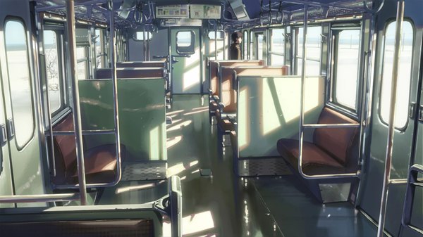 Anime picture 1920x1080 with 5 centimeters per second toono takaki shinkai makoto highres wide image light snow train interior cap train