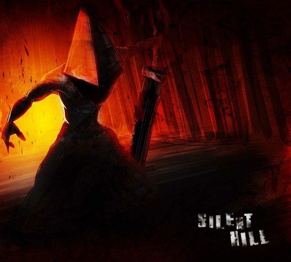 Anime picture 2000x1800 with silent hill pyramid head qsixtynine single highres inscription red background muscle gloom boy weapon sword helmet