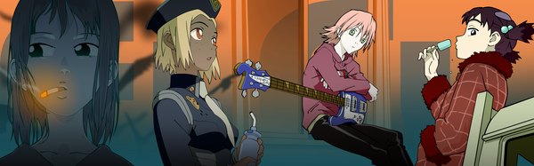 Anime picture 3840x1200 with flcl gainax haruhara haruko samejima mamimi kitsurubami miyaji junko highres wide image tagme