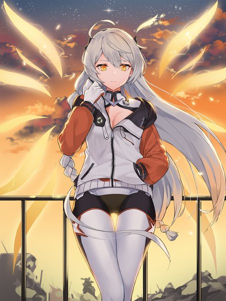 Anime picture 1275x1700 with honkai impact 3rd benghuai xueyuan honkai (series) kiana kaslana kiana kaslana (herrscher of the void) aliceblue single long hair tall image looking at viewer fringe breasts light erotic hair between eyes standing signed yellow eyes payot sky cleavage