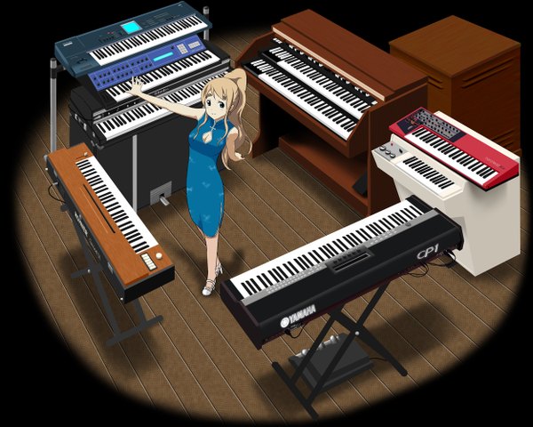 Anime picture 1250x1000 with k-on! kyoto animation kotobuki tsumugi blue eyes blonde hair ponytail girl musical instrument piano synthesizer