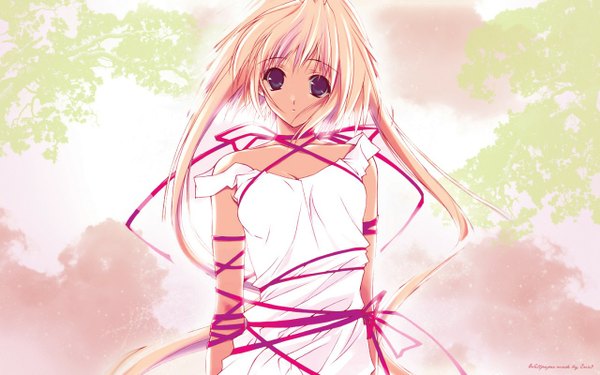 Anime picture 1280x800 with single blue eyes blonde hair wide image girl ribbon (ribbons) sundress