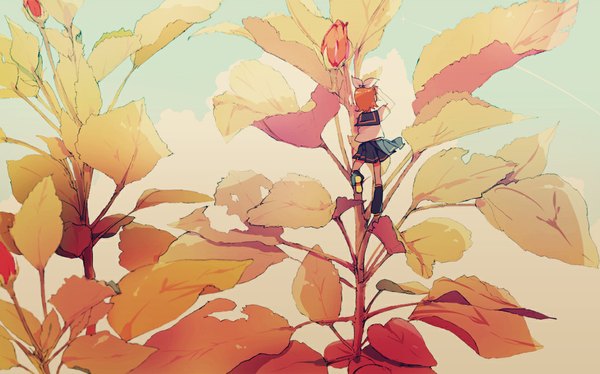 Аниме картинка 1073x669 с вокалоид кагаминэ рин sumi (pixiv619693) один (одна) короткие волосы светлые волосы широкое изображение ветер мини-девочка девушка цветок (цветы) бант бант для волос роза (розы) матроска