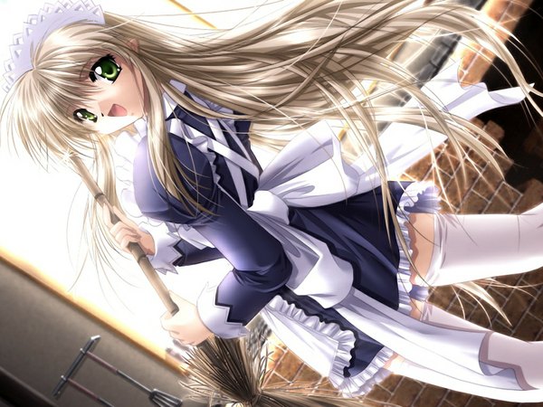 Anime picture 1024x768 with my fair angel (game) maive (my fair angel) blonde hair green eyes game cg maid girl