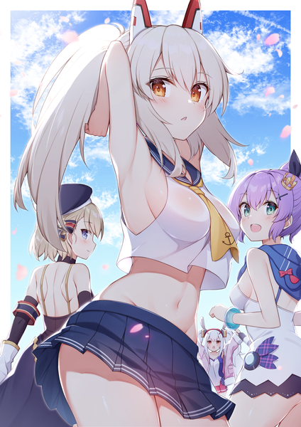 Anime picture 1414x2000 with azur lane ayanami (azur lane) laffey (azur lane) javelin (azur lane) z23 (azur lane) t@ke-g long hair tall image looking at viewer blush fringe short hair breasts open mouth blue eyes light erotic blonde hair smile hair between eyes red eyes