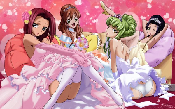 Anime picture 1920x1200 with code geass sunrise (studio) c.c. kallen stadtfeld shirley fenette tagme (artist) highres light erotic wide image multiple girls girl 4 girls