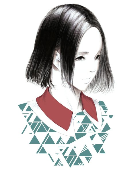 Anime picture 1200x1496 with perfume (group) ayano omoto (nocchi) sousou (sousouworks) single tall image short hair black hair simple background white background realistic grey eyes monochrome portrait girl