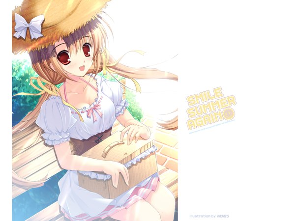 Anime picture 1600x1200 with smile summer again pink chuchu (artbook) mikeou white background tagme