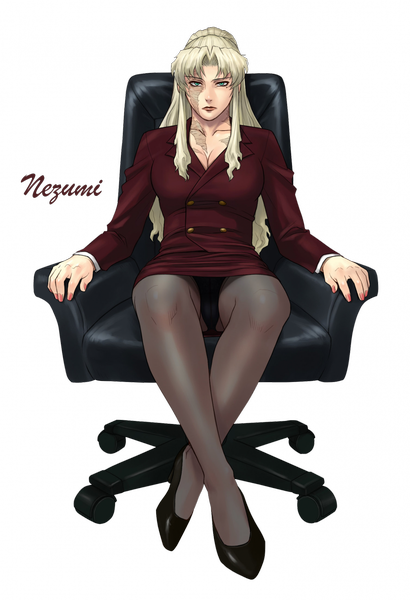 Anime picture 1600x2336 with black lagoon madhouse balalaika (black lagoon) single long hair tall image breasts blue eyes light erotic blonde hair sitting signed cleavage ponytail inscription pantyshot scar transparent background girl underwear