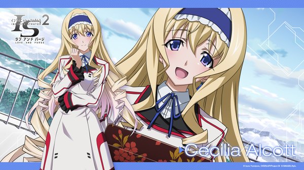 Anime picture 1920x1080 with infinite stratos 8bit cecilia orcott horii kumi (artist) single long hair looking at viewer blush fringe highres breasts open mouth blue eyes blonde hair wide image multicolored hair wallpaper drill hair happy gradient hair