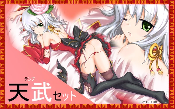 Anime picture 1920x1200 with fantasy earth zero highres light erotic wide image white hair torn clothes underwear panties rose (roses)