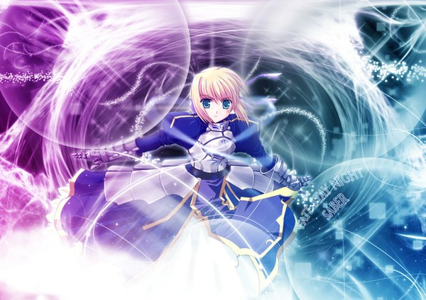 Anime picture 1280x903 with fate (series) fate/stay night type-moon artoria pendragon (all) saber single looking at viewer blush short hair blonde hair green eyes girl armor armored dress