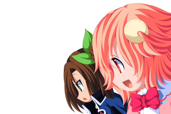 Anime picture 4020x2700 with choujigen game neptune if (choujigen game neptune) compa salim202 highres short hair open mouth smile brown hair multiple girls green eyes pink hair absurdres ponytail profile orange eyes coloring side ponytail transparent background girl
