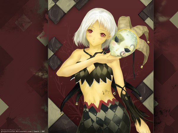 Anime picture 1600x1200 with blush red eyes white hair girl mask