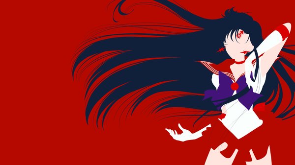 Anime picture 1920x1080 with bishoujo senshi sailor moon toei animation hino rei sailor mars single long hair highres black hair simple background wide image pleated skirt wind facial mark red background silhouette no face girl skirt gloves bow