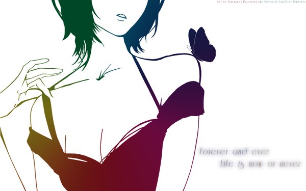 Anime picture 1280x800 with takenaka short hair wide image white background inscription insect butterfly