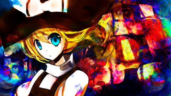 Anime picture 1500x844 with touhou kirisame marisa tagme (artist) blue eyes blonde hair wide image witch girl witch hat paint