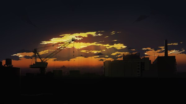 Anime picture 1920x1080 with original el (pixiv) highres wide image sky cloud (clouds) sunlight city evening sunset no people landscape building (buildings) crane