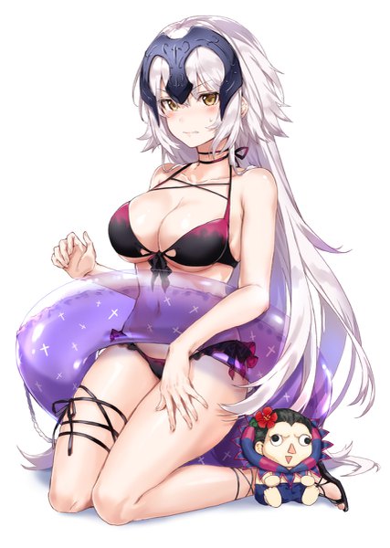 Anime picture 855x1200 with fate (series) fate/grand order jeanne d'arc (fate) (all) jeanne d'arc alter (fate) caster (fate/zero) arisaka ako single long hair tall image looking at viewer blush fringe breasts light erotic simple background hair between eyes large breasts white background yellow eyes payot