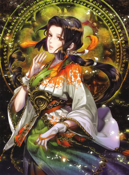 Anime picture 3282x4463 with original book of pictures (artbook) midori foo single long hair tall image highres open mouth black hair absurdres black eyes scan girl gloves