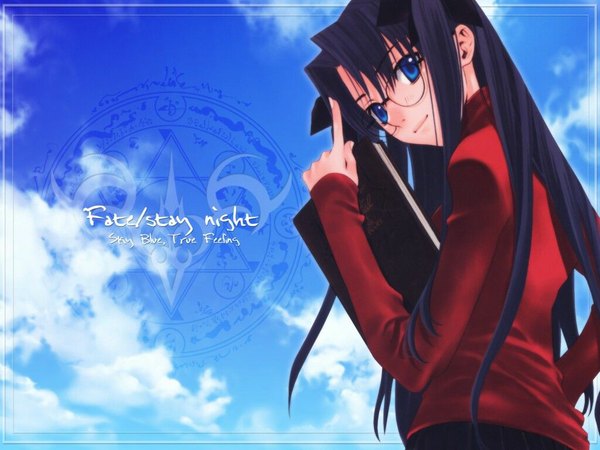 Anime picture 1024x768 with fate (series) fate/stay night studio deen type-moon toosaka rin single long hair looking at viewer blue eyes two side up bespectacled girl glasses