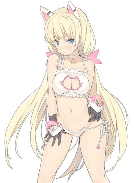 Anime picture 600x819 with expelled from paradise angela balzac blade (galaxist) single tall image looking at viewer blush fringe breasts open mouth blue eyes light erotic simple background large breasts white background twintails bare shoulders animal ears very long hair bare legs