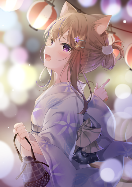 Anime picture 2508x3541 with original leo (mafuyu) mafuyu (chibi21) single tall image looking at viewer blush fringe highres short hair open mouth smile hair between eyes brown hair standing purple eyes payot traditional clothes :d japanese clothes