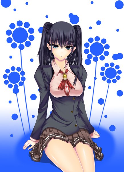 Anime picture 1668x2304 with original shimadu kazuhiro single long hair tall image looking at viewer blue eyes black hair sitting girl skirt uniform school uniform miniskirt