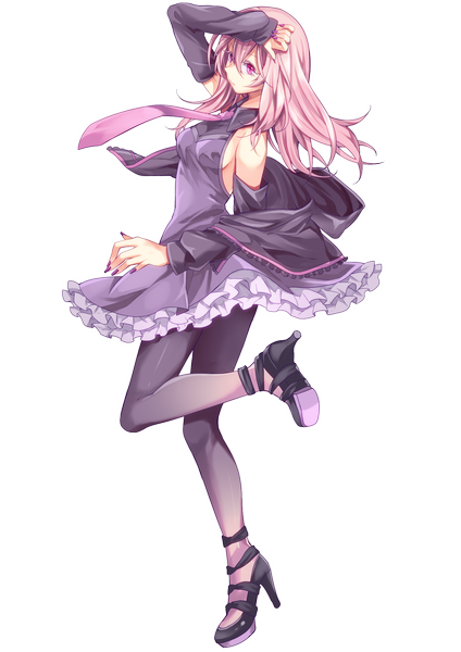 Anime picture 1413x2000 with utau gahata mage toudou charo single long hair tall image pink hair full body pink eyes open clothes open jacket transparent background girl dress pantyhose necktie shoes jacket