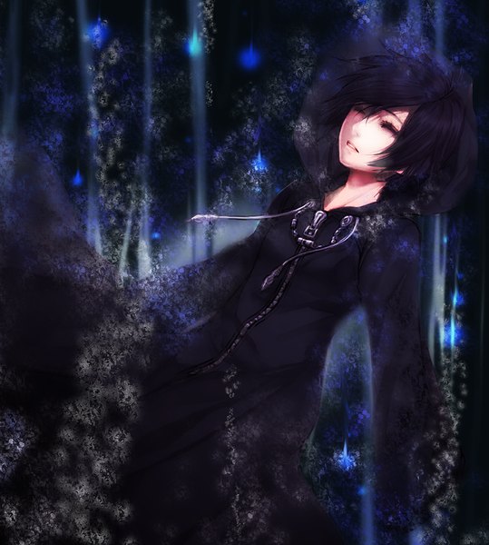 Anime picture 1000x1113 with kingdom hearts square enix xion magus single tall image short hair open mouth black hair eyes closed falling boy jacket