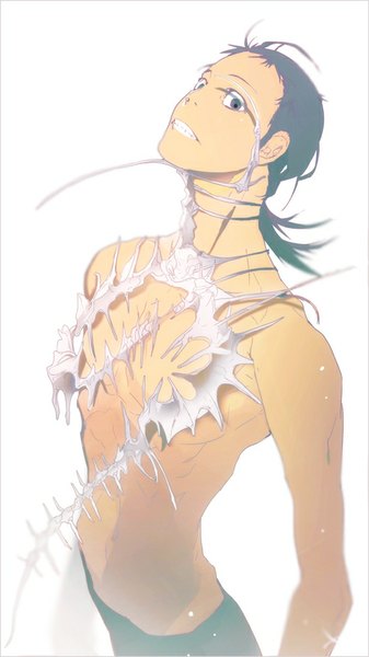 Anime picture 500x888 with yowamushi pedal midousuji akira zis (artist) single tall image looking at viewer short hair black hair simple background white background from above black eyes clenched teeth skeleton boy