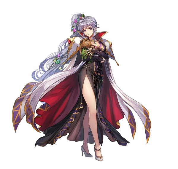 Anime picture 1894x1800 with fire emblem fire emblem heroes fire emblem: genealogy of the holy war nintendo ishtar (fire emblem) nijihayashi single long hair looking at viewer fringe highres breasts simple background hair between eyes standing white background purple eyes holding purple hair full body