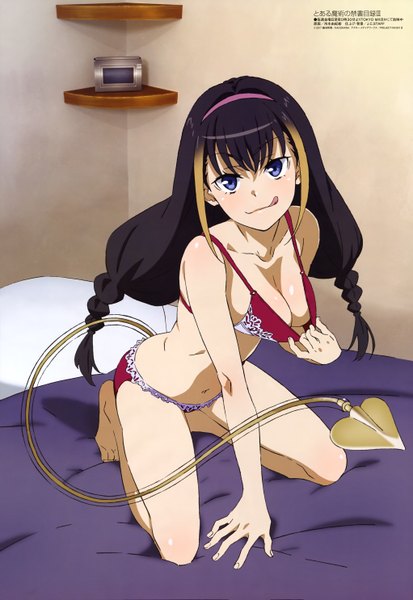 Anime picture 4087x5938 with to aru majutsu no index j.c. staff megami magazine lessar hiyamizu yukie single long hair tall image looking at viewer fringe highres breasts blue eyes light erotic black hair payot absurdres tail braid (braids) multicolored hair