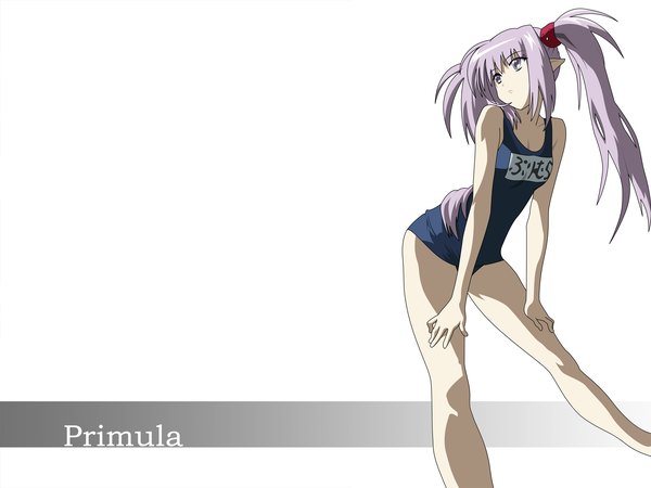 Anime picture 2500x1875 with shuffle! primula highres simple background white background twintails looking away purple hair swimsuit one-piece swimsuit school swimsuit