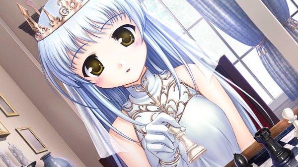 Anime picture 1280x720 with aiyoku no eustia saint irene long hair blush wide image yellow eyes blue hair game cg girl