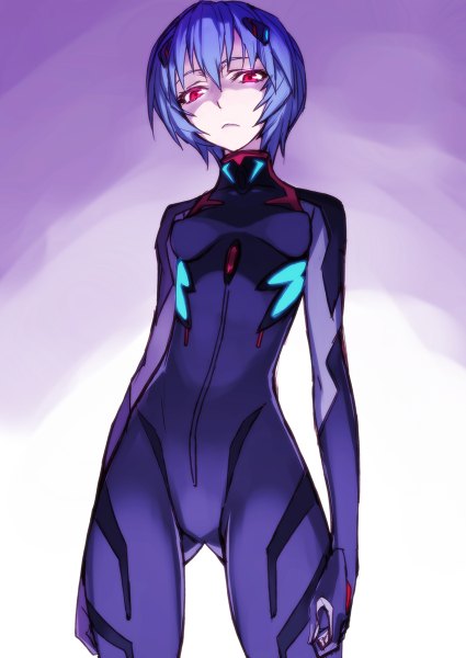 Anime picture 850x1200 with neon genesis evangelion rebuild of evangelion evangelion: 3.0 you can (not) redo gainax ayanami rei matsuryuu single tall image looking at viewer short hair blue hair pink eyes girl bodysuit pilot suit