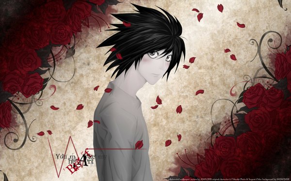 Anime picture 1440x900 with l (death note) wide image death notebook
