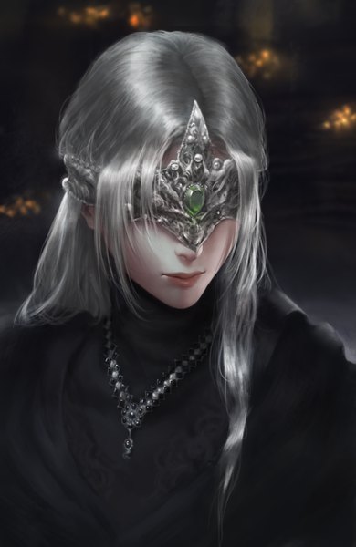 Anime picture 800x1231 with dark souls (series) dark souls dark souls 3 from software fire keeper senkothefan single long hair tall image silver hair from above lips realistic portrait girl mask necklace tiara