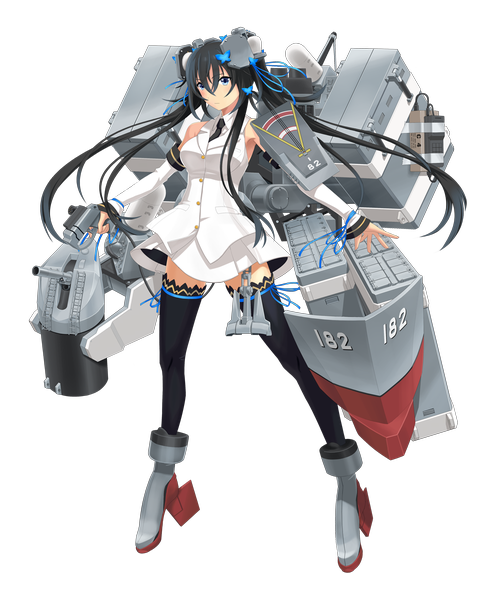 Anime picture 1000x1200 with kantai collection original koahziinoukk single long hair tall image blue eyes black hair twintails full body transparent background girl thighhighs dress hair ornament weapon black thighhighs