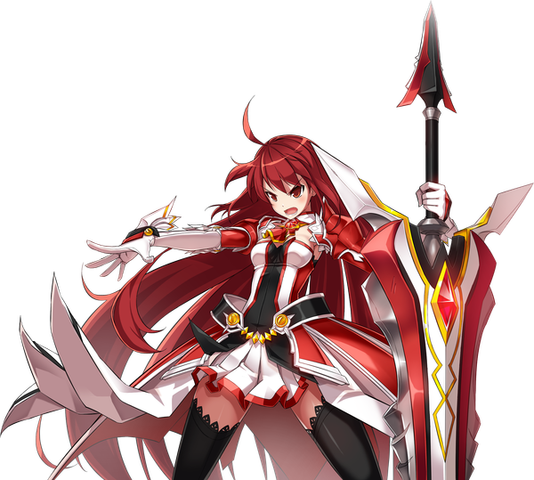 Anime picture 1892x1700 with elsword elesis (elsword) grand master (elsword) ress single long hair blush highres open mouth red eyes standing holding looking away ahoge red hair arm up official art zettai ryouiki outstretched arm transparent background