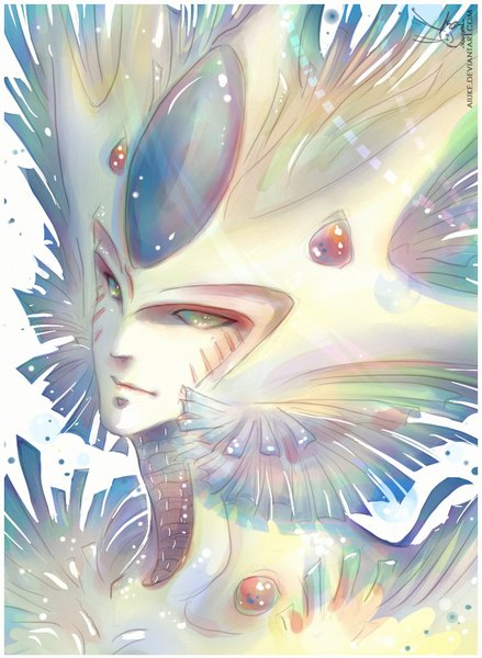 Anime picture 800x1093 with guyver archanfel zoalord single tall image looking at viewer simple background white background yellow eyes horn (horns) close-up face boy