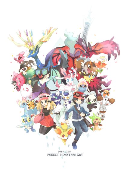 Anime-Bild 1000x1421 mit pokemon pokemon xy nintendo serena (pokemon) sylveon fennekin chespin froakie dedenne calme (pokemon) vivillon xerneas fletchling yveltal furfrou helioptile swirlix spritzee pancham flabebe