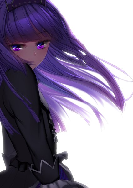 Anime picture 1505x2125 with aikatsu! pixiv hikami sumire ise dango single long hair tall image blush fringe simple background standing white background purple eyes purple hair long sleeves wind wide sleeves looking down girl dress