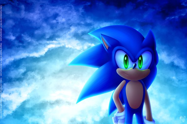 Anime picture 1280x853 with sonic (series) sonic the hedgehog single looking at viewer green eyes animal ears blue hair gloves white gloves furry