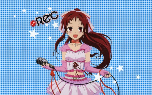 Anime picture 2560x1600 with rec shaft (studio) onda aka highres wide image girl microphone idol