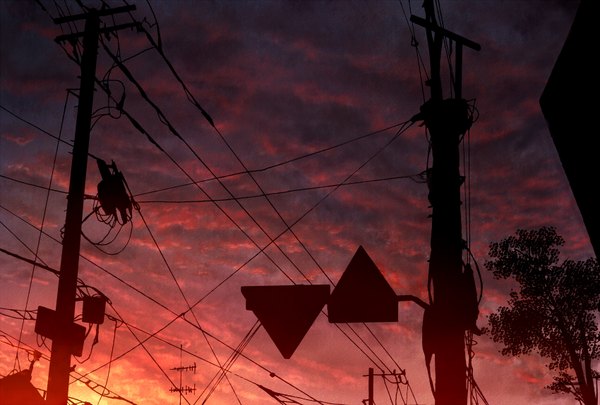 Anime picture 1700x1150 with original kibunya 39 sky cloud (clouds) evening sunset no people landscape wire (wires) power lines