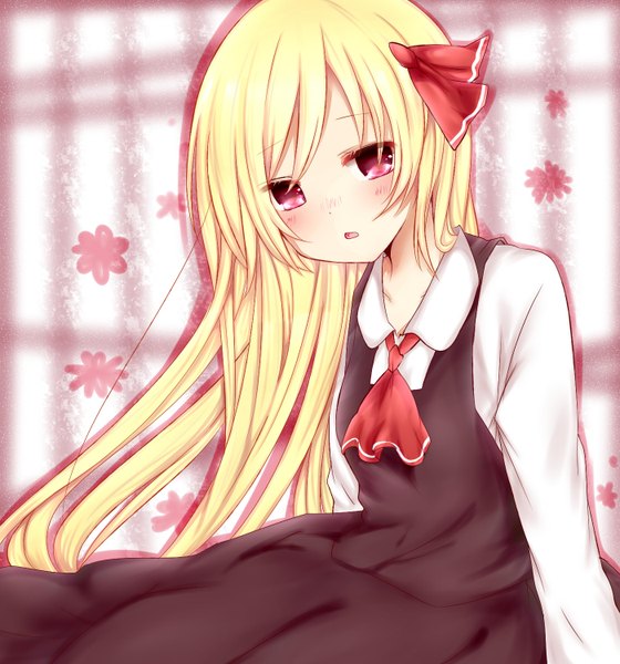 Anime picture 1400x1500 with touhou rumia misa (kaeruhitode) single long hair tall image looking at viewer blush blonde hair red eyes girl dress